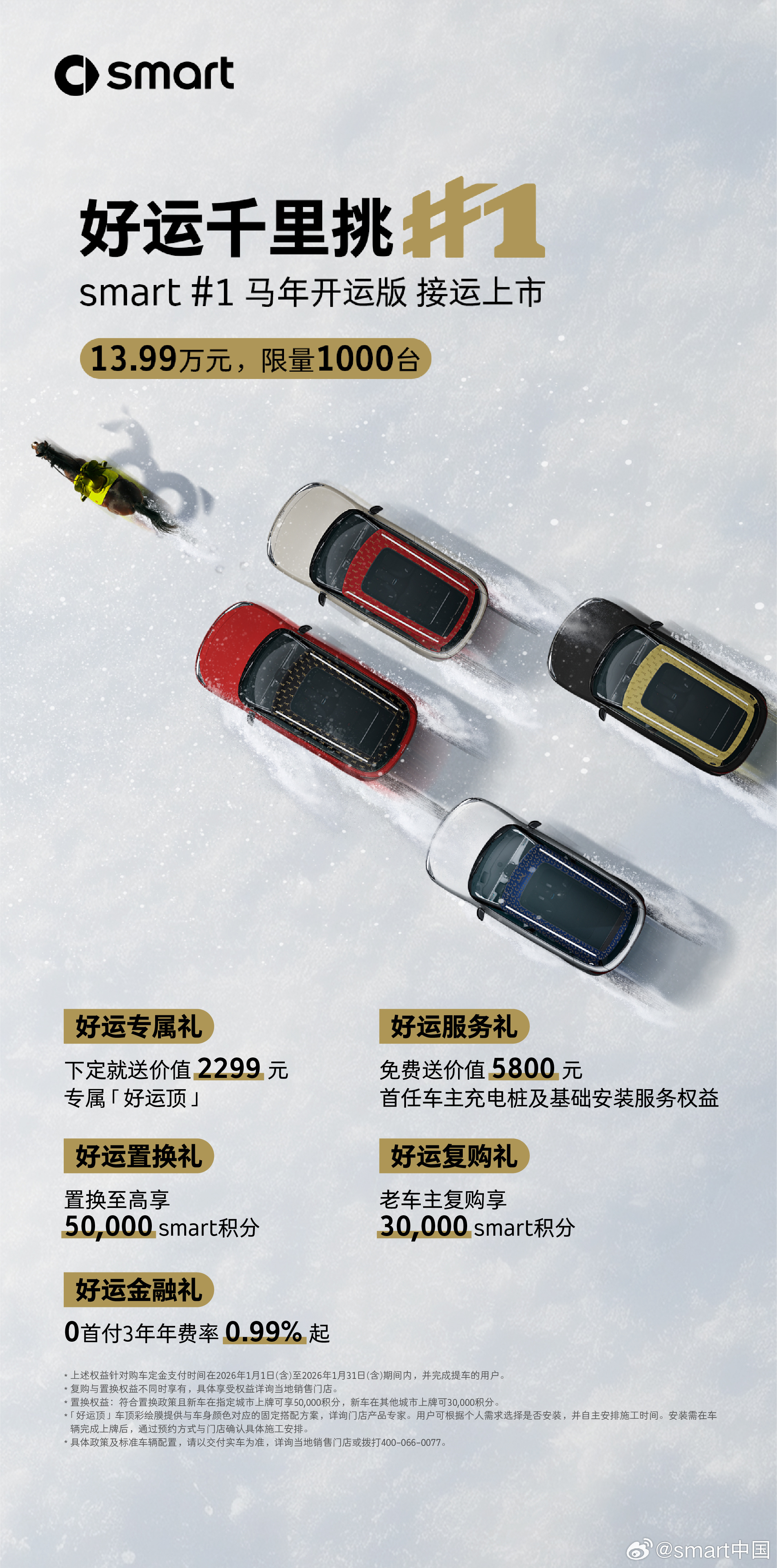 smart精灵#1马年开运版上市：13.99万元限量1000台，四款专属车顶加持