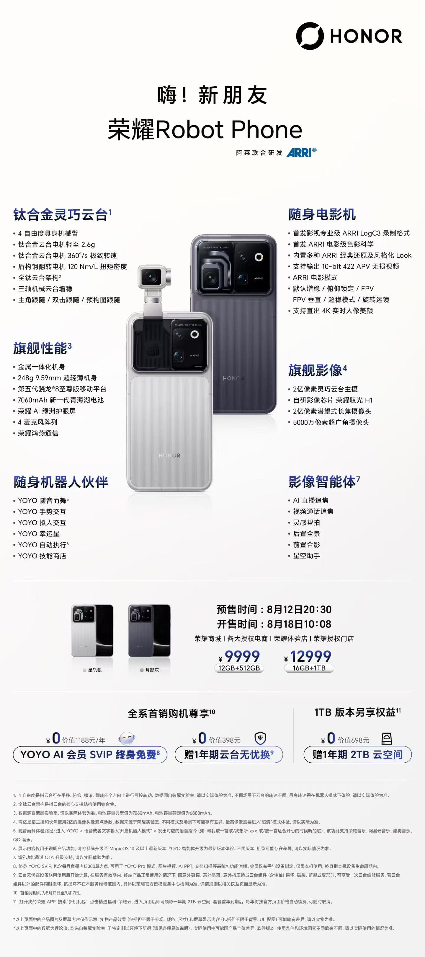 9999元起!荣耀Robot Phone正式发布:钛合金云台影像+AI机器人交互新旗舰