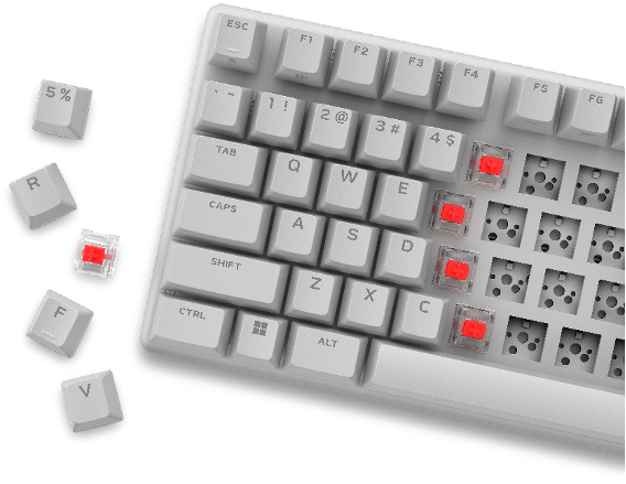 全新ALIENWARE外星人PRO无线游戏键盘可适配市面上绝大部分的3脚轴与5脚轴，便于玩家根据个人偏好自定义声音、手感和触发压力